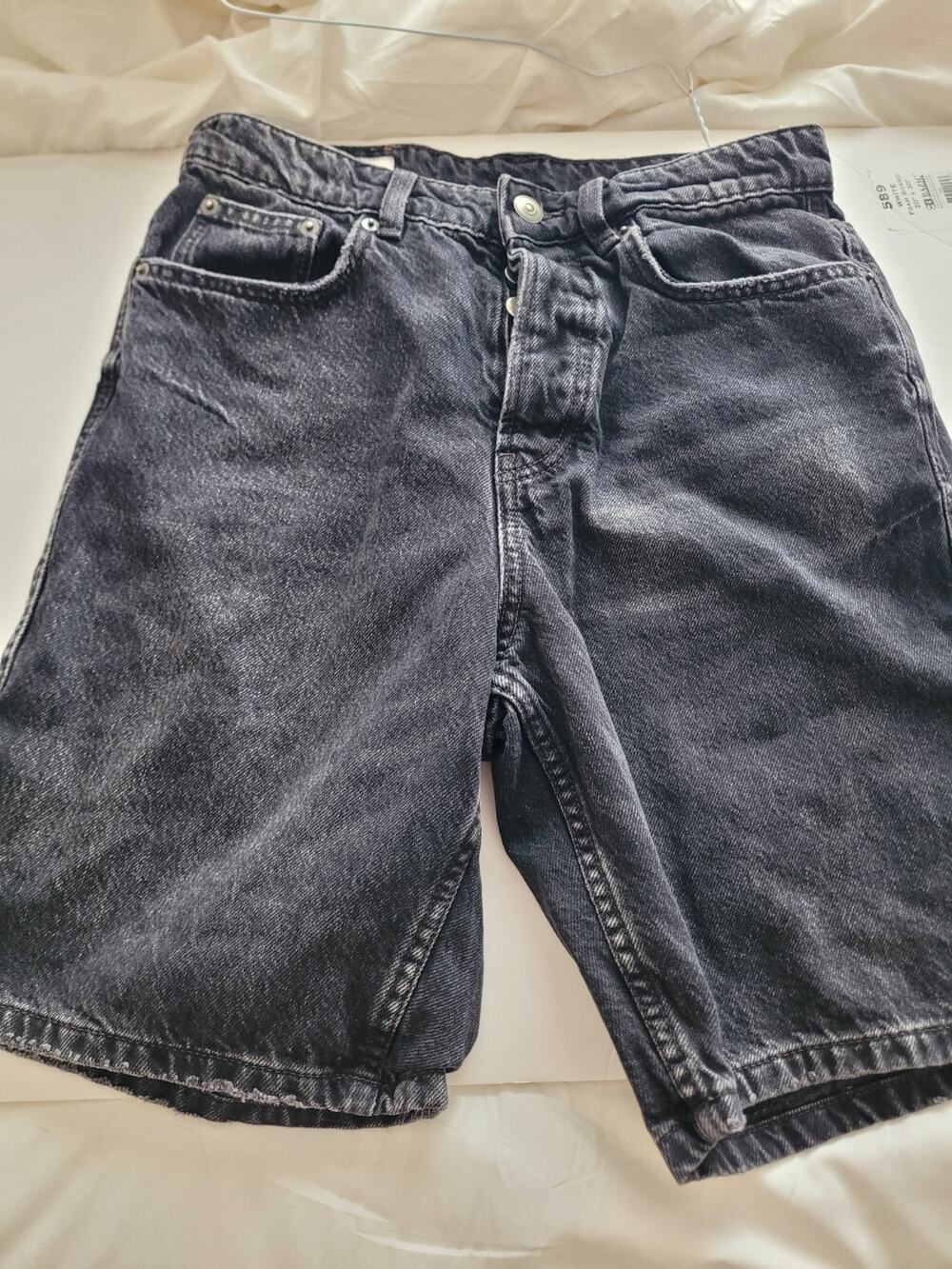 Zara Men's Black Denim Shorts 5-Pocket Button Fly Flat Front Solid